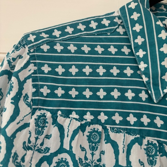 Soft Surroundings Size Small Teal Damask Paisley Diamond Patterned Top Blouse - Picture 4 of 14